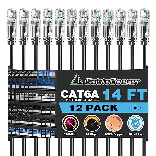 CableGeeker Patch Cables Cat6a 14ft Slim, Cat6 Ethernet Patch Cable 10G Support by CableGeeker