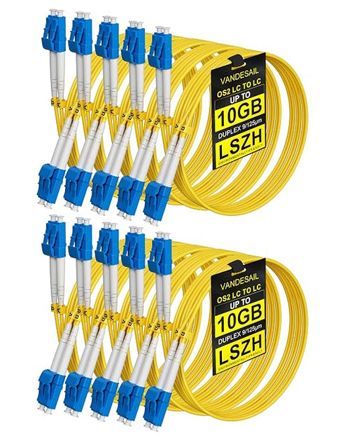 0.5M LC to LC Single Mode Fiber Patch Cable, 10 Pack OS2 LC to LC Fiber Patch by VANDESAIL