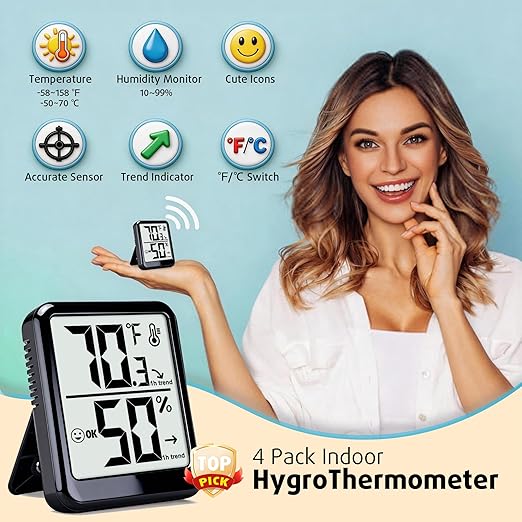 4-Pack Room Thermometer Indoor Hygrometer, Small Digital Temperature and - Image 3
