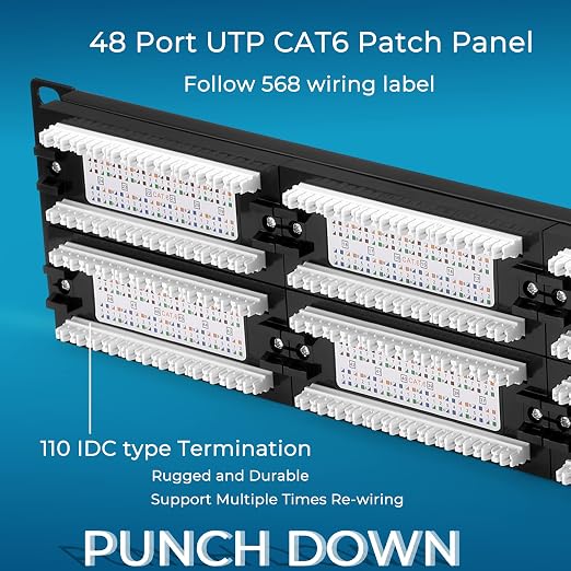 Rapink Patch Panel 48 Port Cat6 10G Support, Network Patch Panel UTP 19-Inch - Image 5
