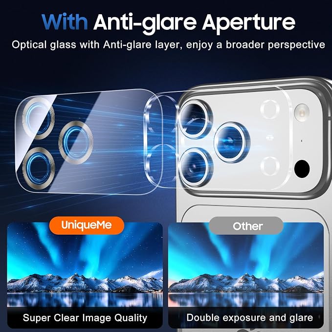 UniqueMe 3 Pack Compatible for iPhone 17 Pro Max Camera Lens Protector - Image 4