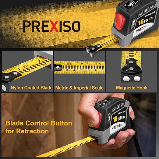 PREXISO 2-in-1 Digital Tape Measure - 16Ft Rechargeable Digital Measuring Tape - Image 3