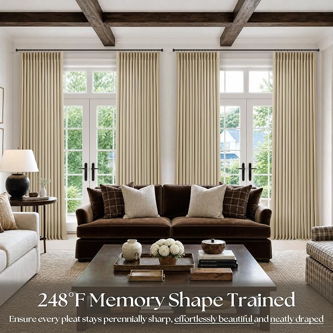 Extra Long 108 Inch Pinch Pleated Living Room Curtains 4 Panels Set, Oatmeal - Image 7