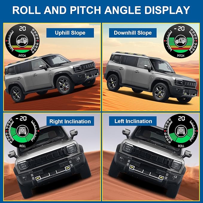 Car Inclinometer for Off-Road Driving, Upgrade Vehicle Level Tilt Gauge HUD for - Image 3