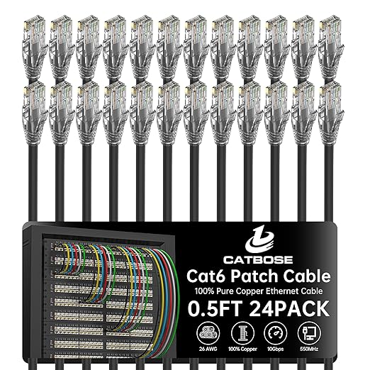 0.5 Foot Cat6 Patch Cables, Solid Pure Copper Patch Cord, Cat 6 Ethernet Cable by CatBose