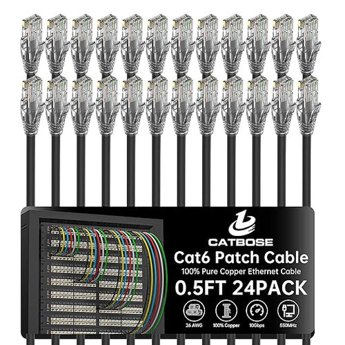 0.5 Foot Cat6 Patch Cables, Solid Pure Copper Patch Cord, Cat 6 Ethernet Cable by CatBose