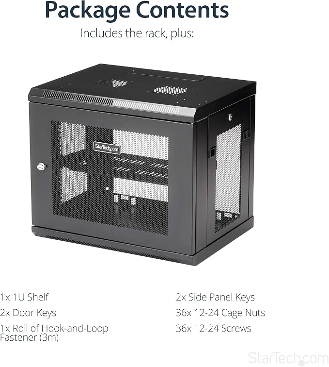 StarTech.com 2-Post 9U Wall Mount Network Cabinet w/ 1U Shelf, Ships Fully - Image 6