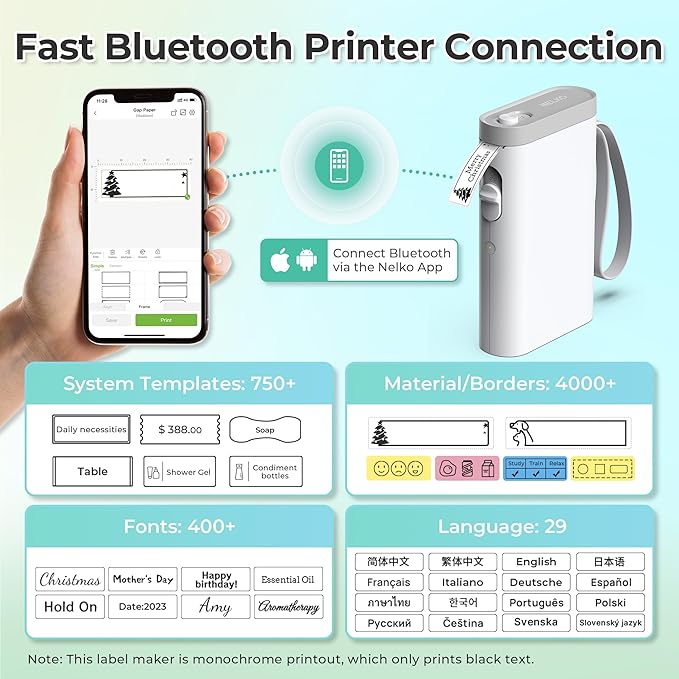 Nelko Label Maker Machine with Tape, P21 Bluetooth Label Printer, Wireless Mini - Image 2