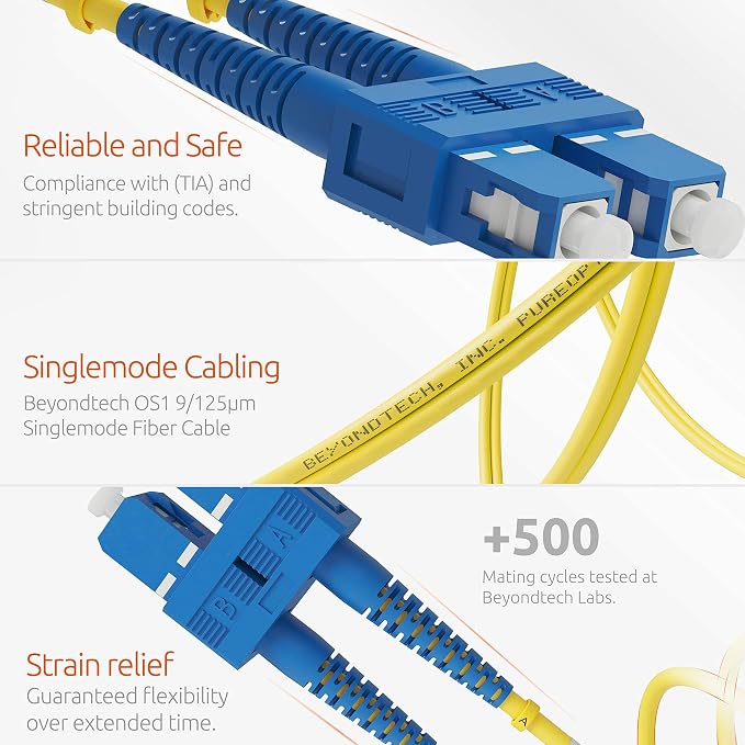 BEYONDTECH 1m SC to SC Fiber Patch Cable – UPC Single-Mode Duplex Fiber Optic - Image 3
