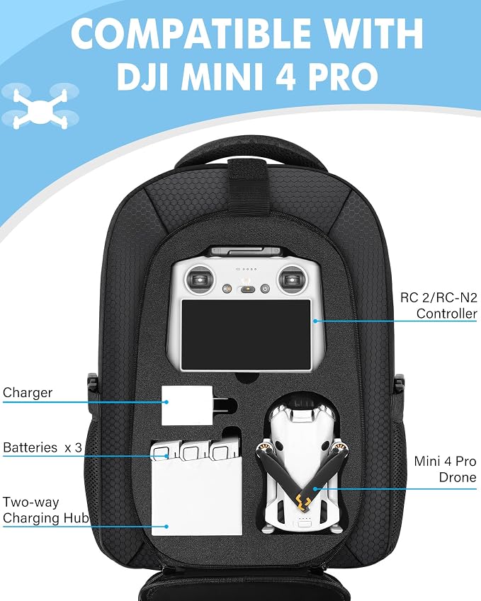PEKREWS Mini 4 Pro Case, Mini 3/4 Pro Waterproof Hard Carrying Case, Large - Image 2