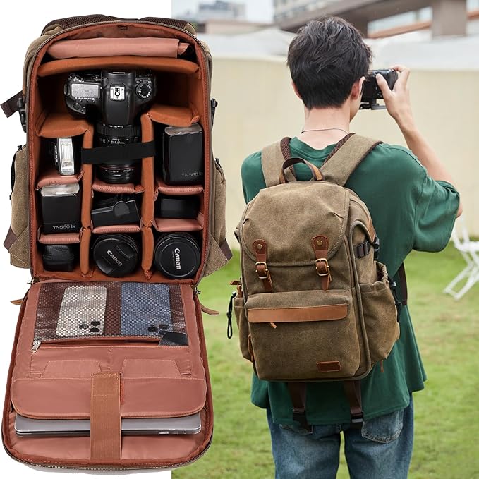 Vintage Canvas Camera Backpack for DSLR/Mirrorless & Drone, Waterproof - Image 5