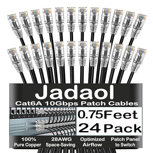 Jadaol UL Listed Patch Cables Cat 6a / Cat 6 0.75 ft 24-Pack, 10Gbps 550MHz by Jadaol