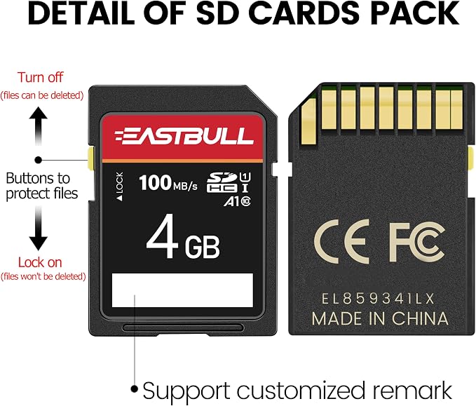 EASTBULL 5-Pack of SD Card 4GB Class 10 SD Card U1 V30 High-Speed 100MB/s Read - Image 3