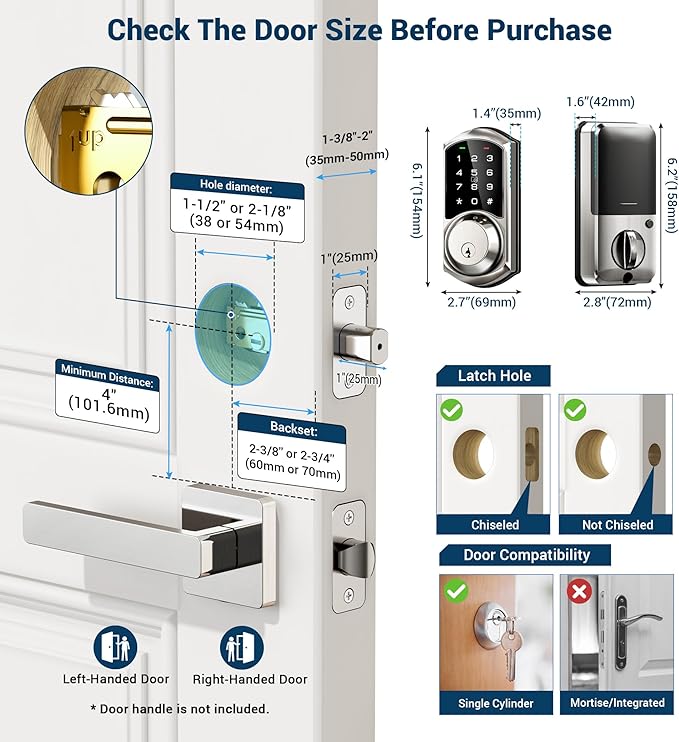 Veise VE06 Smart Deadbolt with App Control, Keyless Entry Smart Lock - Image 6