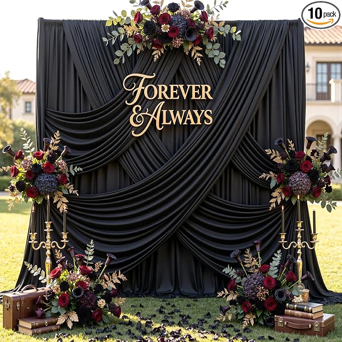 50ftx12ft Wrinkle Free Black Backdrop Curtains by CO-AVE