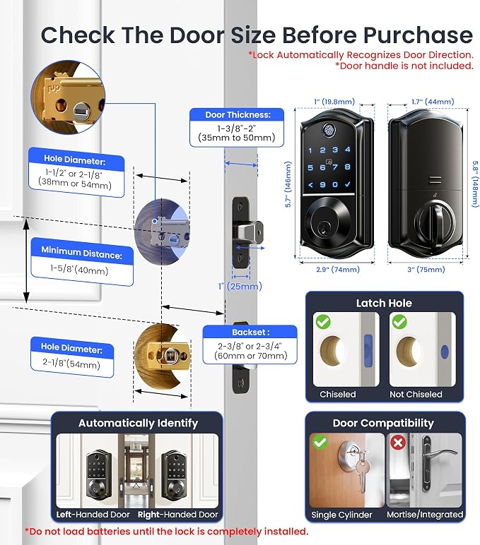 Veise VE017 Fingerprint Smart Door Lock, App Control, 8-in-1 Keyless Entry - Image 9