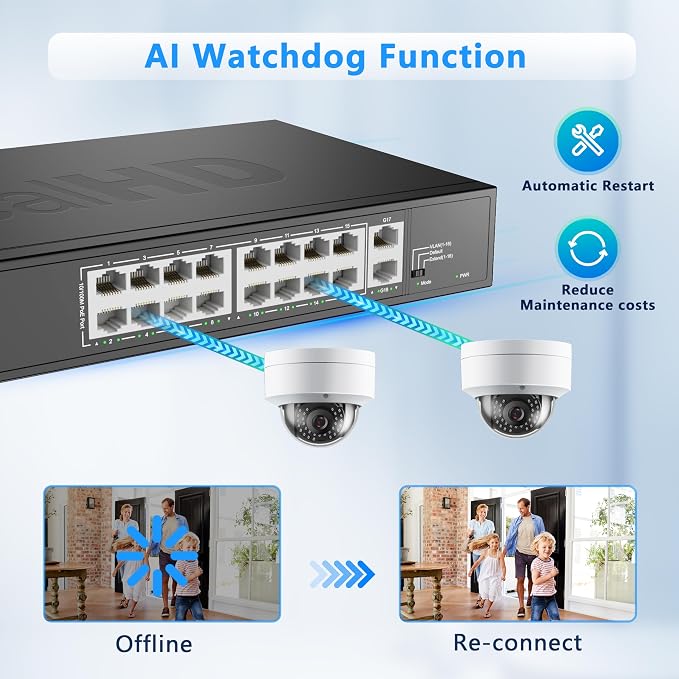 Real HD 16 Port PoE Switch, High Power 300W, 16 PoE+ 100Mbps Ports - Image 7