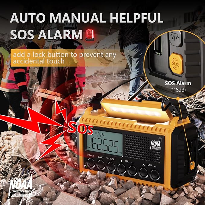 Emergency Radio12000mAh, Weather Radio 6 Ways Powered, Solar Hand Crank Radio - Image 2