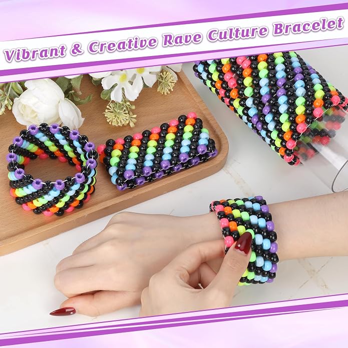 3/6 Pcs Rave Multi-layer Bracelets Stretch Rainbow Bracelets Multi Color Beaded - Image 5