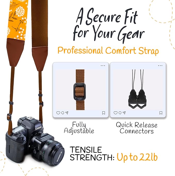 Art Tribute Camera Strap, Vintage Embroidered Neck Shoulder & Crossbody Camera - Image 4