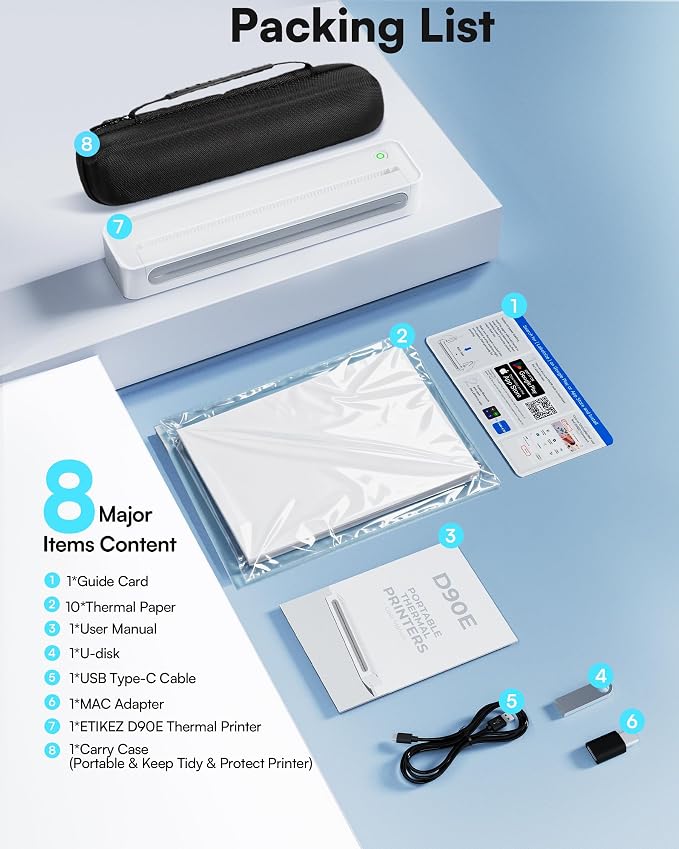 D90E Inkless Portable Printer for Travel, Supports 8.5 x 11 Inch Thermal Paper - Image 6