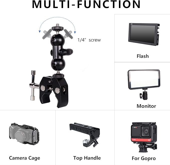 Cool Dual Ball head Magic Arm Adapter Camera Clamp Mount Super Clamp - Image 3