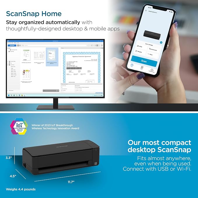 ScanSnap iX1300 Compact Wireless or USB Double-Sided Color Document, Photo & - Image 4