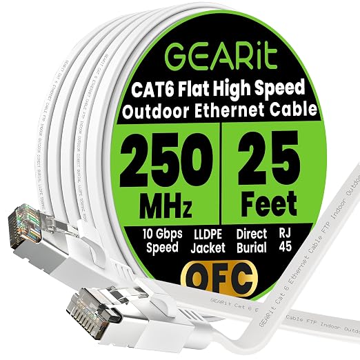 GEARit Cat 6 Outdoor Flat Ethernet Cable Direct Burial Rated LLDPE Jacket by GEARit