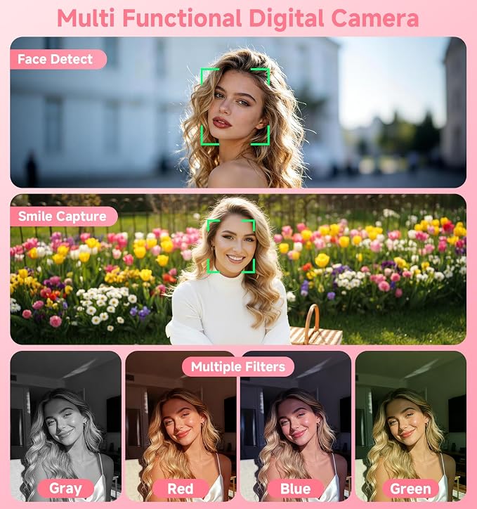 Digital Camera, 2026 Upgraded 56MP Pink Digital Camera, Dual Screens Cameras - Image 5