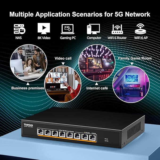 YuanLey 8-Port 5G Ethernet Switch, 8 x 5Gbps RJ45 Ports, Support - Image 7