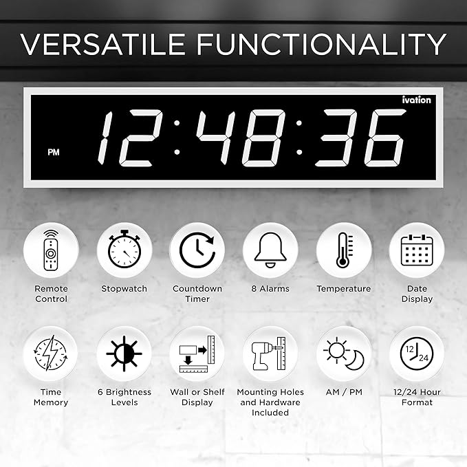 Ivation Huge Oversized 48" Large Digital LED Clock | Big Digital Clock - Image 6