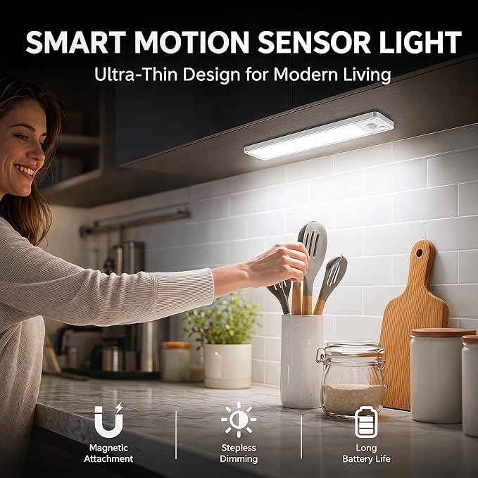 Under Cabinet Lighting: 10 Inch 3-Color Dimmable Rechargeable Motion Sensor - Image 2