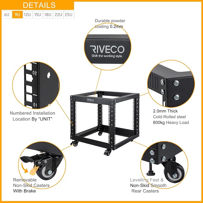 RIVECO 9U Open Frame Server Rack - Image 4