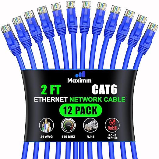 Maximm Cat 6 Ethernet Cable 2 Ft, Cat6 Cable, LAN Cable, Internet Cable by MaximmCable