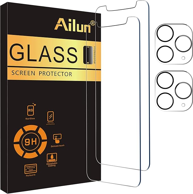 Ailun 2 Pack Screen Protector for iPhone 11 Pro + 2 Pack Camera Lens Protector by Ailun