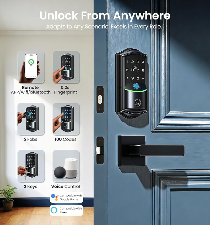 Veise VE027 Built-in Wi-Fi Smart Lock, Fingerprint Keyless Entry Front Door Lock - Image 3