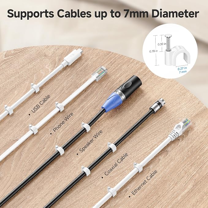 Cable Matters 200-Pack Nail-in Cable Clips Cord Organizer, 7mm / 0.27 inches - Image 2