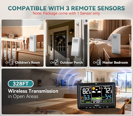 Weather Station Wireless Indoor Outdoor Thermometer: BOZYBO Digital Atomic Clock - Image 3