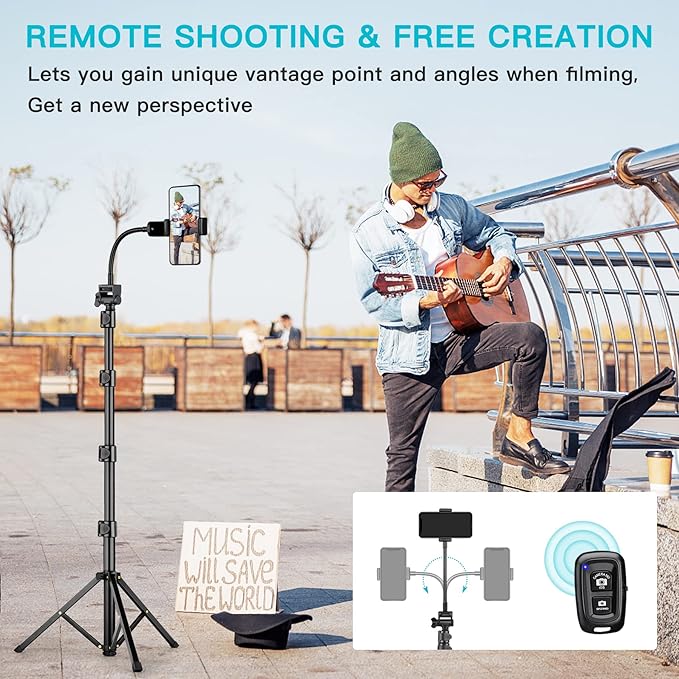74" Flexible Phone Tripod, Tall Cell Phone Tripod - Image 2
