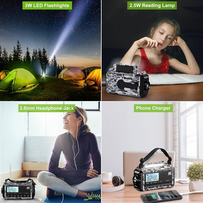 Raynic Solar Radio, 12000mAh/44400mWh Battery Operated Weather Radio, Hand - Image 3