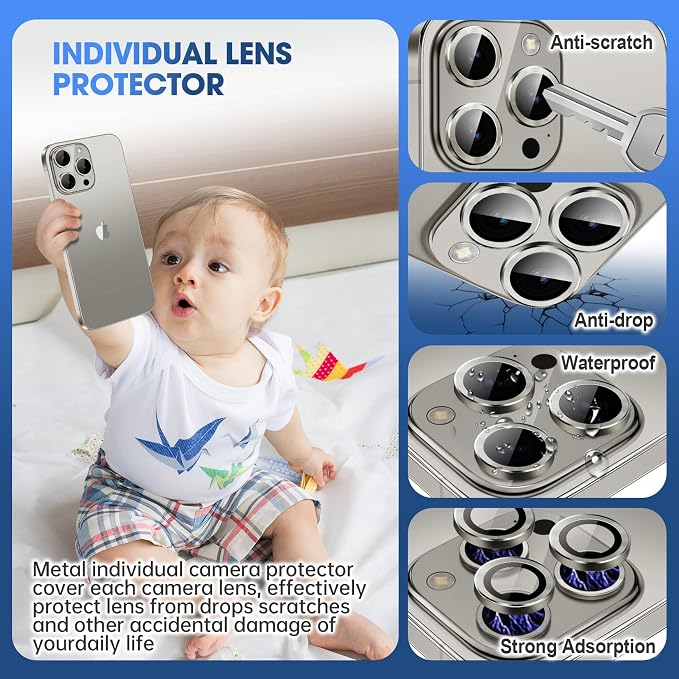 for iPhone 15 Pro/iPhone 15 Pro Max Camera Lens Protector Individual Metal Ring - Image 3
