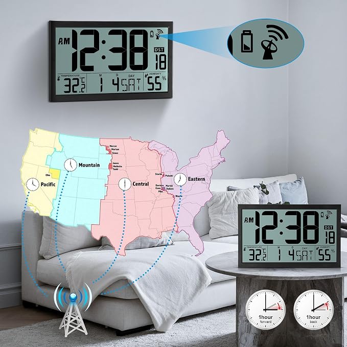 SZELAM Atomic Clock, 16.7" Large Display Digital Wall Clock Battery Operated - Image 3