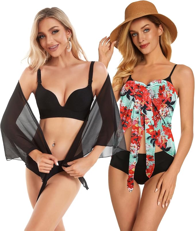 CHICGAL 2 Pieces Women Beach Sarong Bathing Suit Wrap Skirt Sheer Bikini - Image 2