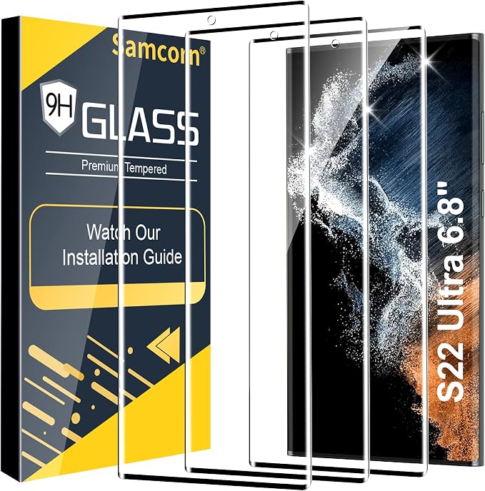3 Pack Galaxy S22 Ultra Screen Protector, HD Clear Tempered Glass, Fingerprint by Unknown