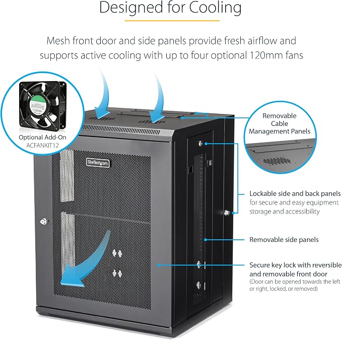 StarTech 4-Post 15U Wall Mount Network Cabinet w/ 1U Shelf, Ships Fully - Image 2