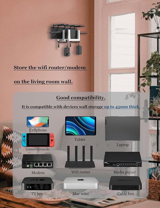 Wall Mount Shelf for WiFi Router, TV Box, Universal Cable Box Shelf Compatible - Image 5
