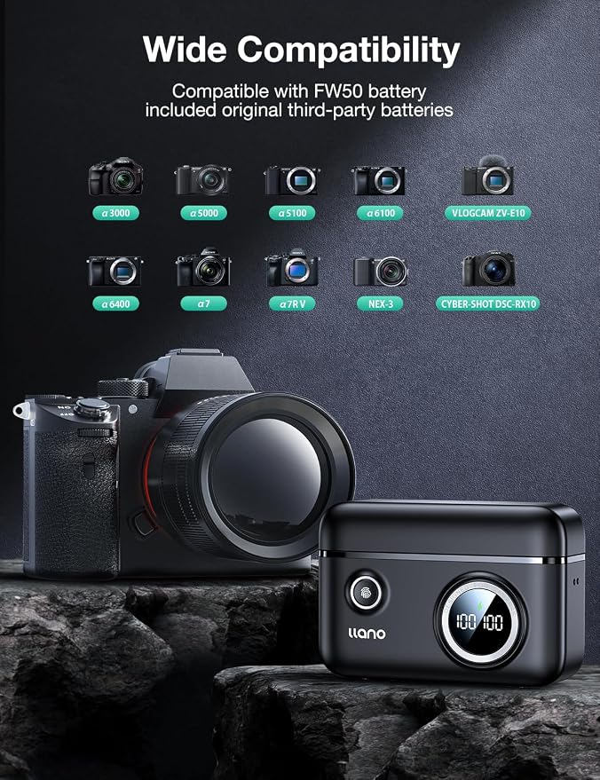 llano 2-Pack NP-FW50 Batteries and Fast 18W Dual Charger - Image 5