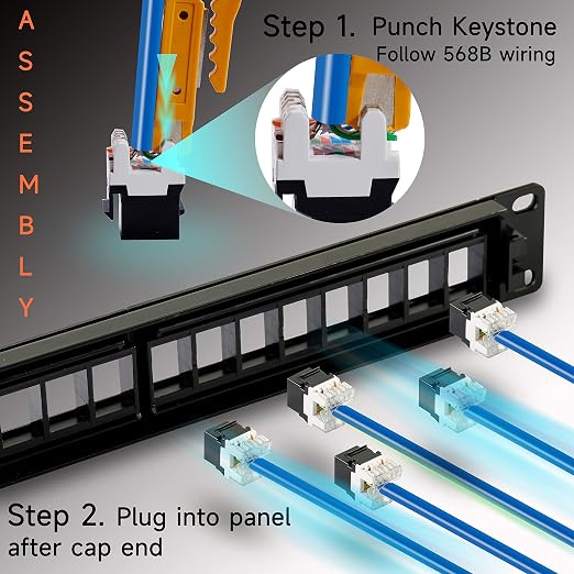 Cat6 Patch Panel 24 Port with Keystone, RJ45 Network Panel 19 Inch, Punch Down - Image 3