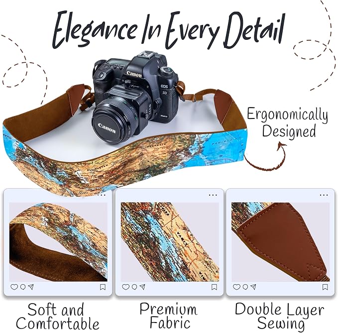 Art Tribute Travel Camera Strap World Map - Image 3