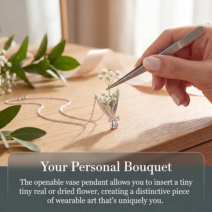 Wearable Flower Vase Necklace for Women, DIY Flower Bouquet Pendant Floral - Image 7